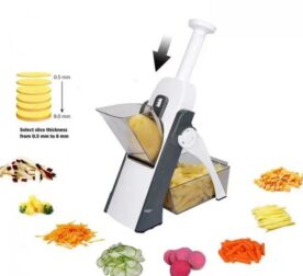 【Protect Your Hands!】 – Safe Vegetable Chopper – Built-in blades so you don’t have to worry this mandoline food slicer will cut your hands. No contact with blades, no need to replace multiple blades and wear the safety gloves. Safe and convenient, suitable for the elderly and children. 【Easy to Use】 – Save Your Time – New Veggie chopper with adjustable thickness, simply adjust the dial and knobs on the back of the slicer, You can easily switch the mandoline into chopper, slicer, cutter and dicer. Then pump the handle with a bit of effort. And you can easily make pre-processed vegetable like: carrot julienne, cucumber slices, french fry, tomato dices, etc in no time. There are more than 30 other chopping modes to explore with this efficient kitchen gadgets! 【Convenient】 – Easy to Clean and Store – This food chopper is a detachable design, the body of the chopper can be easily removed for cleaning by pushing the snap. Just rinse this chopper under the tap after chopping, use the included brush to better clean the crevices on the chopper. It is dishwasher safe. This food cutter can folds compactly so it is very easy to stored, occupying very little space. 【High Quality】 – Our food chopper vegetable cutter is made of food-grade ABS plastic, sturdy and durable. Super sharp blades for cutting hard vegetables or fruits like sweet potatoes and beets. There is a large capacity food tray that fits well and snap in place. Features: Detachable Vegetable container box, easy to wash after use; QUICK HEALTHY AND EASY MEALS, ideal for making perfect French cuts with any vegetables, insert for making tasty French fries or healthy carrot snacks. You can decorate meals like a real chef or make dishes more fun for children, and with the Classic Slicer, chop onions or garlic in no time or prepare the best garden salads! GOODBYE TO MESSY COUNTERS – No need to worry anymore about the slices falling everywhere making a big mess. QUALITY AT A GREAT PRICE – The Mandoline Pro will save you energy, time and money by preparing the most delicious and healthy meals you love.