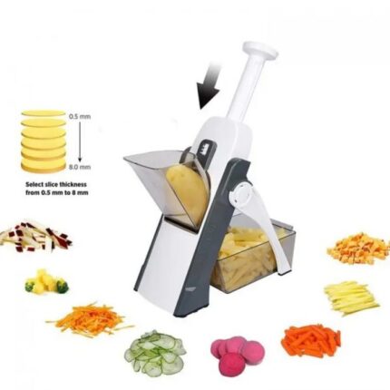 【Protect Your Hands!】 – Safe Vegetable Chopper – Built-in blades so you don’t have to worry this mandoline food slicer will cut your hands. No contact with blades, no need to replace multiple blades and wear the safety gloves. Safe and convenient, suitable for the elderly and children. 【Easy to Use】 – Save Your Time – New Veggie chopper with adjustable thickness, simply adjust the dial and knobs on the back of the slicer, You can easily switch the mandoline into chopper, slicer, cutter and dicer. Then pump the handle with a bit of effort. And you can easily make pre-processed vegetable like: carrot julienne, cucumber slices, french fry, tomato dices, etc in no time. There are more than 30 other chopping modes to explore with this efficient kitchen gadgets! 【Convenient】 – Easy to Clean and Store – This food chopper is a detachable design, the body of the chopper can be easily removed for cleaning by pushing the snap. Just rinse this chopper under the tap after chopping, use the included brush to better clean the crevices on the chopper. It is dishwasher safe. This food cutter can folds compactly so it is very easy to stored, occupying very little space. 【High Quality】 – Our food chopper vegetable cutter is made of food-grade ABS plastic, sturdy and durable. Super sharp blades for cutting hard vegetables or fruits like sweet potatoes and beets. There is a large capacity food tray that fits well and snap in place. Features: Detachable Vegetable container box, easy to wash after use; QUICK HEALTHY AND EASY MEALS, ideal for making perfect French cuts with any vegetables, insert for making tasty French fries or healthy carrot snacks. You can decorate meals like a real chef or make dishes more fun for children, and with the Classic Slicer, chop onions or garlic in no time or prepare the best garden salads! GOODBYE TO MESSY COUNTERS – No need to worry anymore about the slices falling everywhere making a big mess. QUALITY AT A GREAT PRICE – The Mandoline Pro will save you energy, time and money by preparing the most delicious and healthy meals you love.